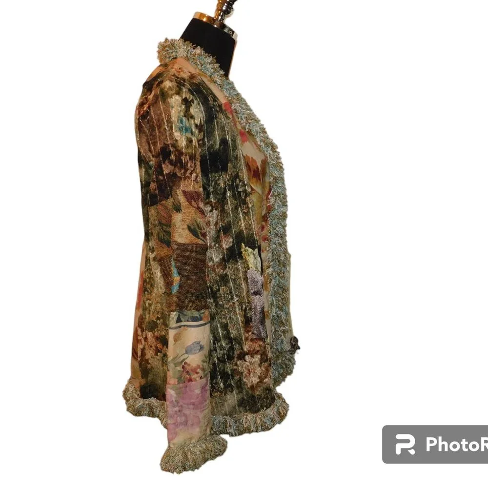 Lee Anderson Linen/Silk Blend Jacket Embroidered Tie Front Size Medium Vintage - Picture 6 of 13